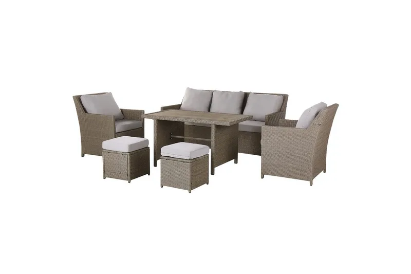 Loungegrupp med bord Beliani Fonti Natur/grå/beige Natural||Grey||Beige - Puutarhakalusteet - Terassiryhmät - Sohvaryhmät ulos