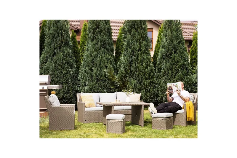 Loungegrupp med bord Beliani Fonti Natur/grå/beige Natural||Grey||Beige - Puutarhakalusteet - Terassiryhmät - Sohvaryhmät ulos