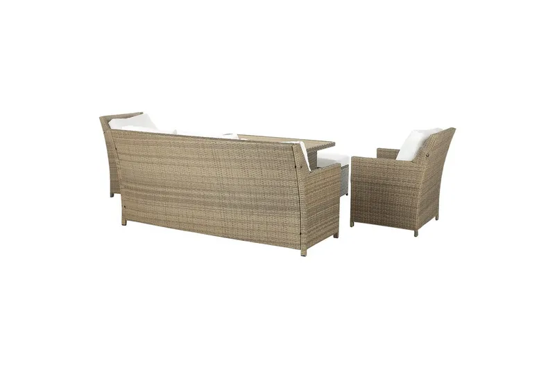 Loungegrupp med bord Beliani Fonti Natur/grå/beige White||Brown - Puutarhakalusteet - Terassiryhmät - Sohvaryhmät ulos