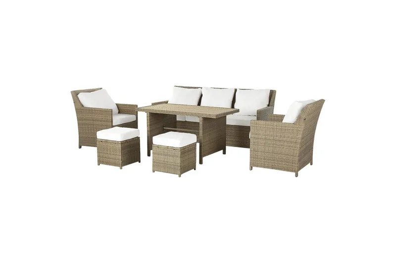Loungegrupp med bord Beliani Fonti Natur/grå/beige White||Brown - Puutarhakalusteet - Terassiryhmät - Sohvaryhmät ulos