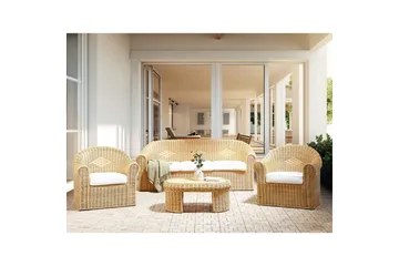 Loungegrupp med bord Beliani Livadeia Natural||White - Puutarhakalusteet - Terassiryhmät - Sohvaryhmät ulos