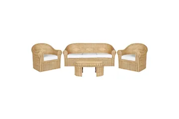 Loungegrupp med bord Beliani Livadeia Natural||White - Puutarhakalusteet - Terassiryhmät - Sohvaryhmät ulos