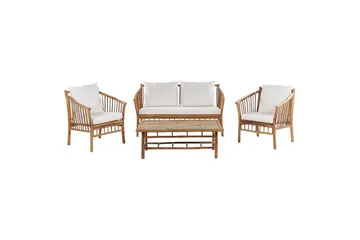 Loungegrupp med bord Beliani Maggiore Light wood||White - Puutarhakalusteet - Terassiryhmät - Sohvaryhmät ulos
