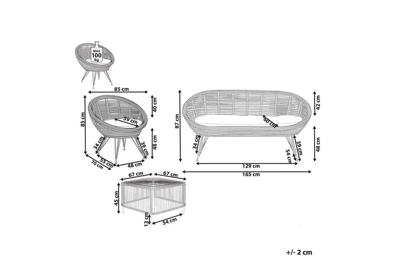 Loungegrupp med bord Beliani Maratea/Cesenatico 3-Sits Natural||Black||Beige - Puutarhakalusteet - Terassiryhmät - Sohvaryhmät ulos