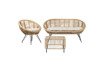 Loungegrupp med bord Beliani Maratea/Cesenatico 3-Sits Natural||Black||Beige - Puutarhakalusteet - Terassiryhmät - Sohvaryhmät ulos