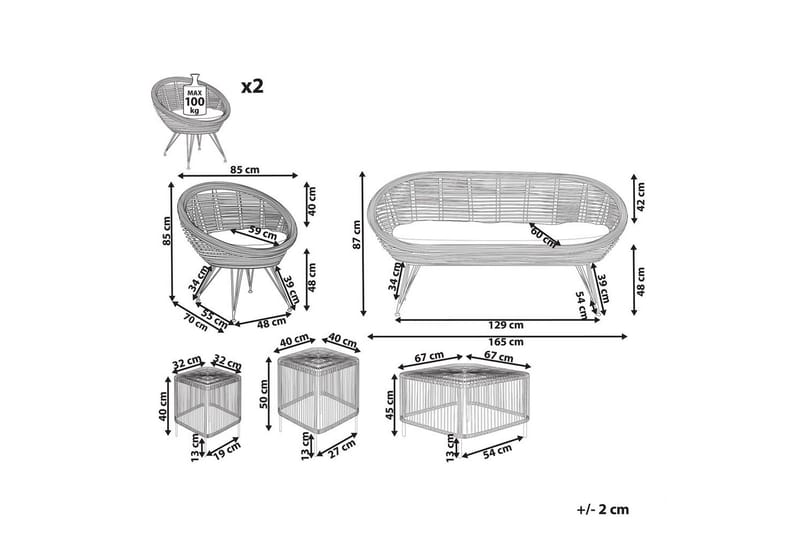 Loungegrupp med bord Beliani Maratea/Cesenatico 4-Sits Natural||Black||Beige - Puutarhakalusteet - Terassiryhmät - Sohvaryhmät ulos