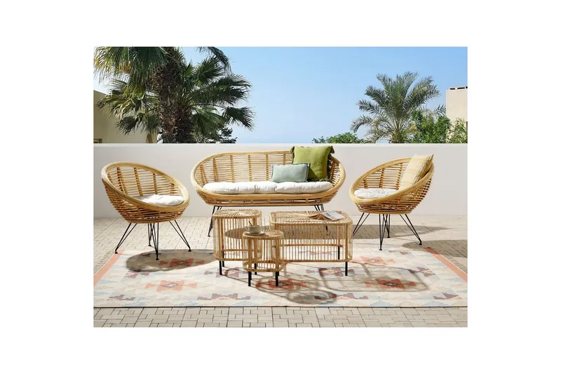 Loungegrupp med bord Beliani Maratea/Cesenatico 4-Sits Natural||Black||Beige - Puutarhakalusteet - Terassiryhmät - Sohvaryhmät ulos