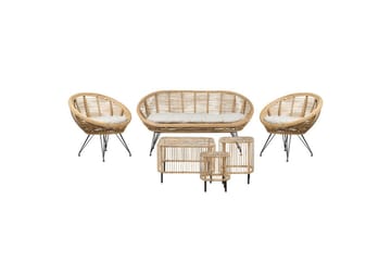 Loungegrupp med bord Beliani Maratea/Cesenatico 4-Sits Natural||Black||Beige - Puutarhakalusteet - Terassiryhmät - Sohvaryhmät ulos