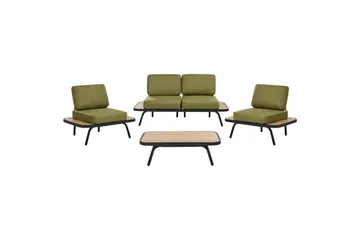 Loungegrupp med bord Beliani Minozzo Green||Black||Light wood - Puutarhakalusteet - Terassiryhmät - Sohvaryhmät ulos