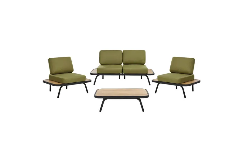 Loungegrupp med bord Beliani Minozzo Green||Black||Light wood, undefined