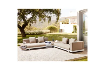 Loungegrupp med bord Beliani Missanello Beige/vit Beige||White - Puutarhakalusteet - Terassiryhmät - Sohvaryhmät ulos