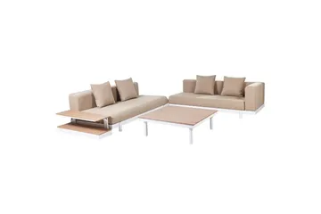 Loungegrupp med bord Beliani Missanello Beige/vit Beige||White - Puutarhakalusteet - Terassiryhmät - Sohvaryhmät ulos