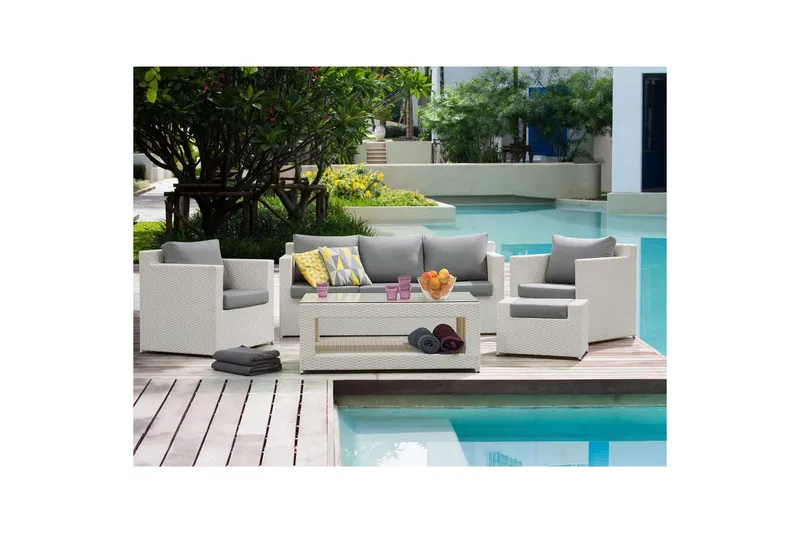 Loungegrupp med bord Beliani Roma White||Grey - Puutarhakalusteet - Terassiryhmät - Sohvaryhmät ulos