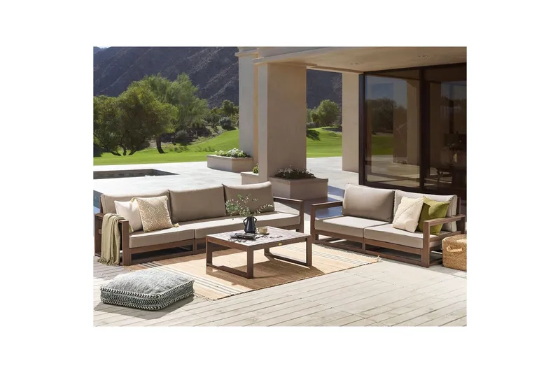 Loungegrupp med bord Beliani Timor Ljus trä/grått/beige, Ja Dark wood||Grey||Beige - Puutarhakalusteet - Terassiryhmät - Sohvaryhmät ulos
