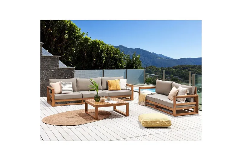 Loungegrupp med bord Beliani Timor Ljus trä/grått/beige, Ja Light wood||Grey||Beige - Puutarhakalusteet - Terassiryhmät - Sohvaryhmät ulos