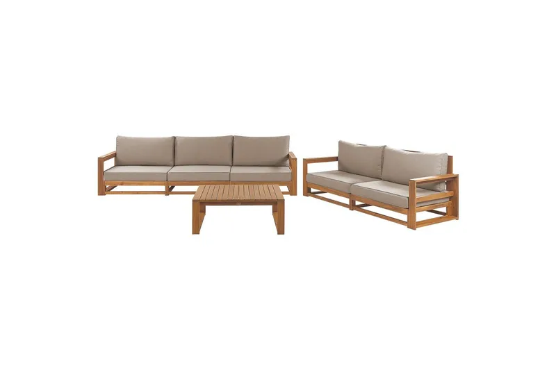 Loungegrupp med bord Beliani Timor Ljus trä/grått/beige, Ja Light wood||Grey||Beige, undefined