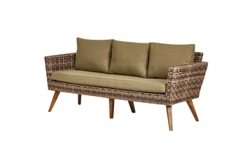 Loungegrupp med bord Beliani Vittoria Beige/grönt/mörkt trä, 5-Sits Beige||Green||Dark wood - Puutarhakalusteet - Terassiryhmät - Sohvaryhmät ulos