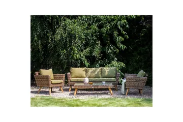 Loungegrupp med bord Beliani Vittoria Beige/grönt/mörkt trä, 5-Sits Beige||Green||Dark wood - Puutarhakalusteet - Terassiryhmät - Sohvaryhmät ulos