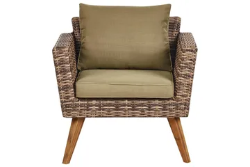 Loungegrupp med bord Beliani Vittoria Beige/grönt/mörkt trä, 5-Sits Beige||Green||Dark wood - Puutarhakalusteet - Terassiryhmät - Sohvaryhmät ulos