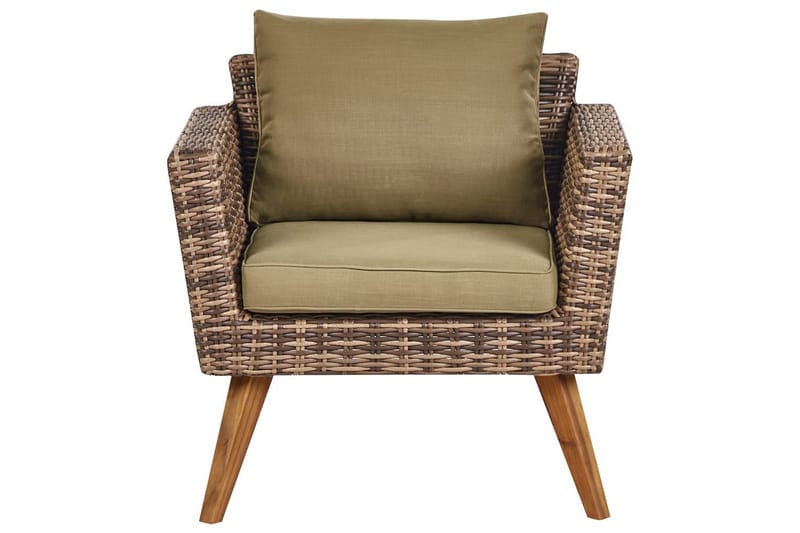 Loungegrupp med bord Beliani Vittoria Beige/grönt/mörkt trä, 5-Sits Beige||Green||Dark wood - Puutarhakalusteet - Terassiryhmät - Sohvaryhmät ulos
