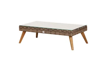 Loungegrupp med bord Beliani Vittoria Beige/grönt/mörkt trä, 5-Sits Beige||Green||Dark wood - Puutarhakalusteet - Terassiryhmät - Sohvaryhmät ulos