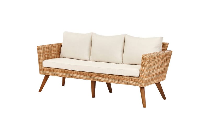 Loungegrupp med bord Beliani Vittoria Beige/grönt/mörkt trä, 5-Sits Beige||White||Light wood - Puutarhakalusteet - Terassiryhmät - Sohvaryhmät ulos