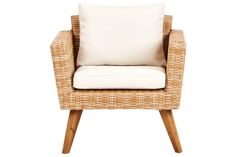 Loungegrupp med bord Beliani Vittoria Beige/grönt/mörkt trä, 5-Sits Beige||White||Light wood - Puutarhakalusteet - Terassiryhmät - Sohvaryhmät ulos