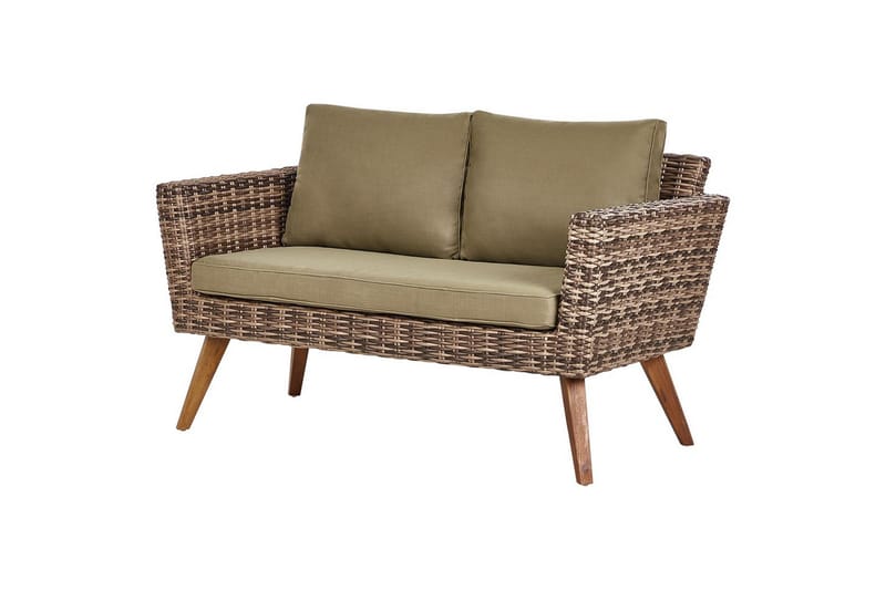 Loungegrupp med bord Beliani Vittoria Naturligt/grönt/ljust trä, 4-Sits Natural||Green||Light wood - Puutarhakalusteet - Terassiryhmät - Sohvaryhmät ulos