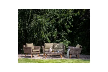 Loungegrupp med bord Beliani Vittoria Naturligt/grönt/ljust trä, 4-Sits Natural||Green||Light wood - Puutarhakalusteet - Terassiryhmät - Sohvaryhmät ulos