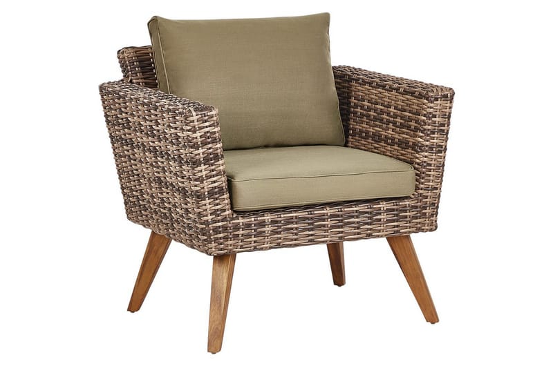 Loungegrupp med bord Beliani Vittoria Naturligt/grönt/ljust trä, 4-Sits Natural||Green||Light wood - Puutarhakalusteet - Terassiryhmät - Sohvaryhmät ulos