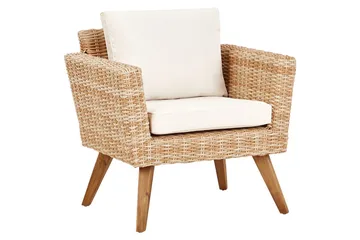 Loungegrupp med bord Beliani Vittoria Naturligt/grönt/ljust trä, 4-Sits Natural||White||Light wood - Puutarhakalusteet - Terassiryhmät - Sohvaryhmät ulos