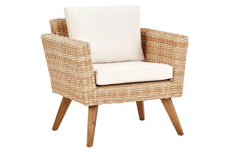 Loungegrupp med bord Beliani Vittoria Naturligt/grönt/ljust trä, 4-Sits Natural||White||Light wood - Puutarhakalusteet - Terassiryhmät - Sohvaryhmät ulos