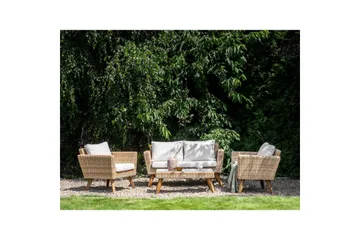 Loungegrupp med bord Beliani Vittoria Naturligt/grönt/ljust trä, 4-Sits Natural||White||Light wood - Puutarhakalusteet - Terassiryhmät - Sohvaryhmät ulos