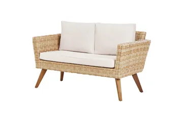 Loungegrupp med bord Beliani Vittoria Naturligt/grönt/ljust trä, 4-Sits Natural||White||Light wood - Puutarhakalusteet - Terassiryhmät - Sohvaryhmät ulos