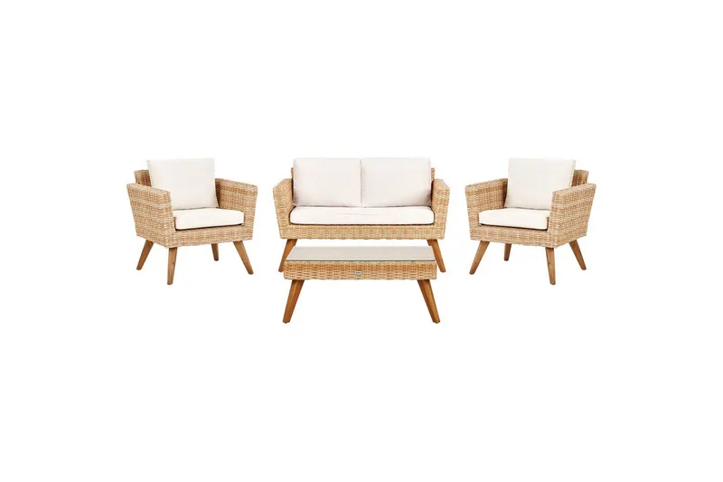 Loungegrupp med bord Beliani Vittoria Naturligt/grönt/ljust trä, 4-Sits Natural||White||Light wood, undefined