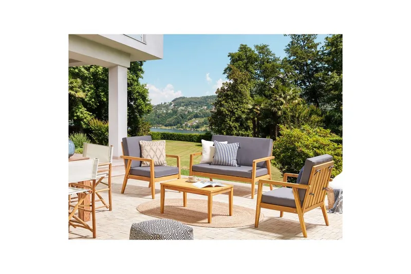 Loungegrupp med bord Beliani Pallano Light wood||Grey - Puutarhakalusteet - Terassiryhmät - Sohvaryhmät ulos