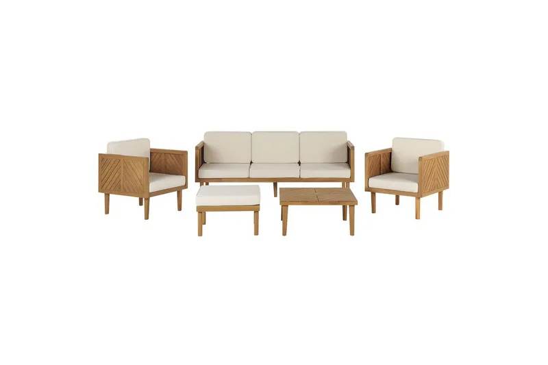Loungegrupp med fotpall Beliani Baratti Light wood||Beige, undefined