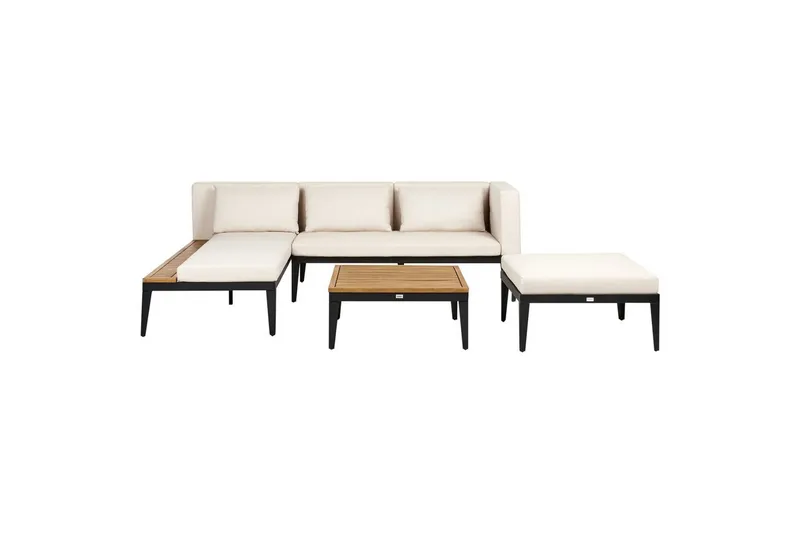 Loungegrupp med fotpall Beliani Bracciano 3-Sits Beige||Light wood||Black, undefined