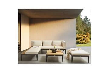 Loungegrupp med fotpall Beliani Bracciano 3-Sits Beige||Light wood||Black - Puutarhakalusteet - Terassiryhmät - Sohvaryhmät ulos