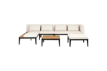 Loungegrupp med fotpall Beliani Bracciano 4-Sits Beige||Light wood||Black - Puutarhakalusteet - Terassiryhmät - Sohvaryhmät ulos