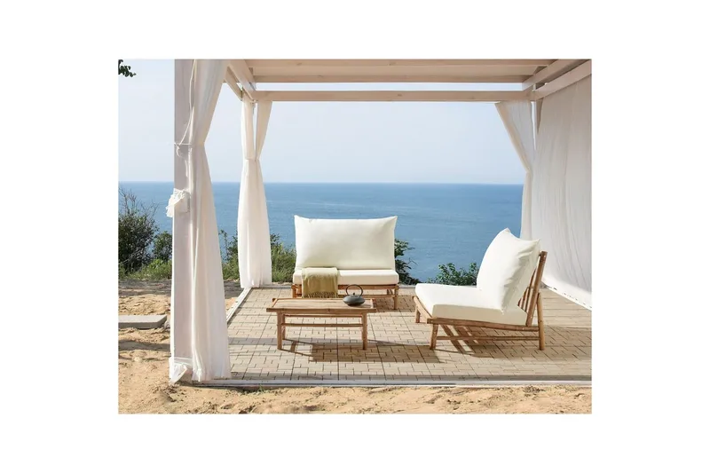 Loungeset Beliani Todi Ljus trä/Taupe Light wood||White - Puutarhakalusteet - Terassiryhmät - Sohvaryhmät ulos