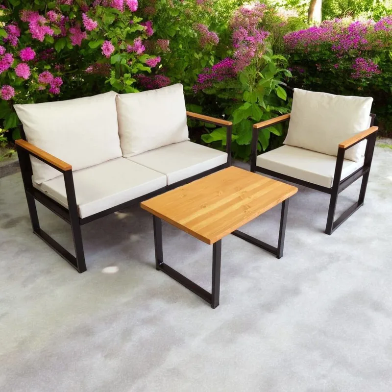 Luvin 3-istuttava Sohvaryhmä Ulkokäyttöön - Beige - Puutarhakalusteet - Terassiryhmät - Sohvaryhmät ulos