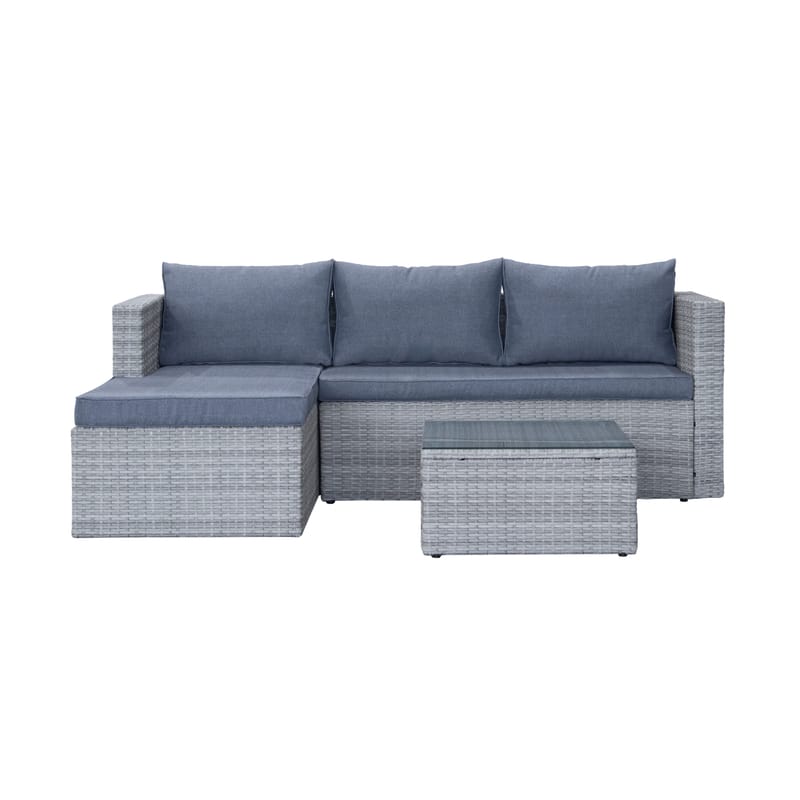 Mendoza 4-istuttava Sohvaryhmä - Harmaa / Siniset tyynyt - Puutarhakalusteet - Terassiryhmät - Sohvaryhmät ulos