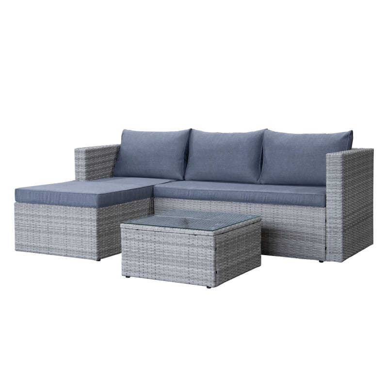 Mendoza 4-istuttava Sohvaryhmä - Harmaa / Siniset tyynyt - Puutarhakalusteet - Terassiryhmät - Sohvaryhmät ulos
