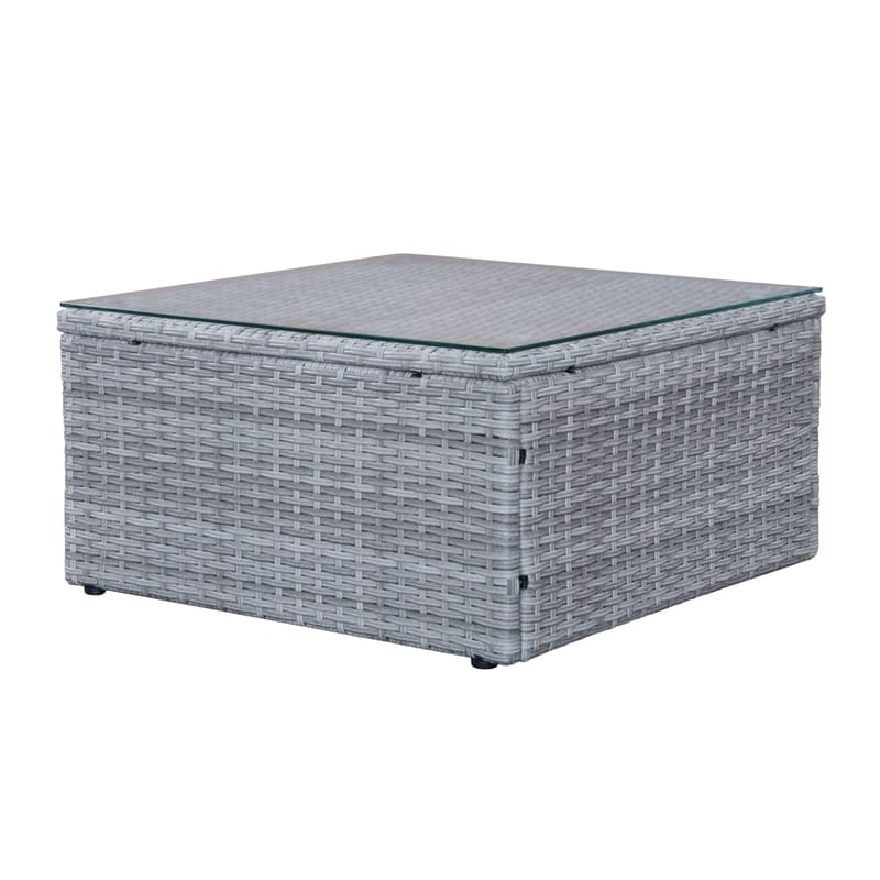 Mendoza L-mallinen 4-istuttava sohvaryhmä polyrottinkia parvekkeelle ja terassille - Harmaat / siniset pehmusteet - Puutarhakalusteet - Terassiryhmät - Sohvaryhmät ulos