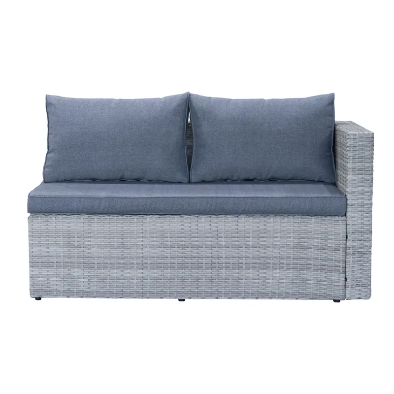 Mendoza L-mallinen 4-istuttava sohvaryhmä polyrottinkia parvekkeelle ja terassille - Harmaat / siniset pehmusteet - Puutarhakalusteet - Terassiryhmät - Sohvaryhmät ulos