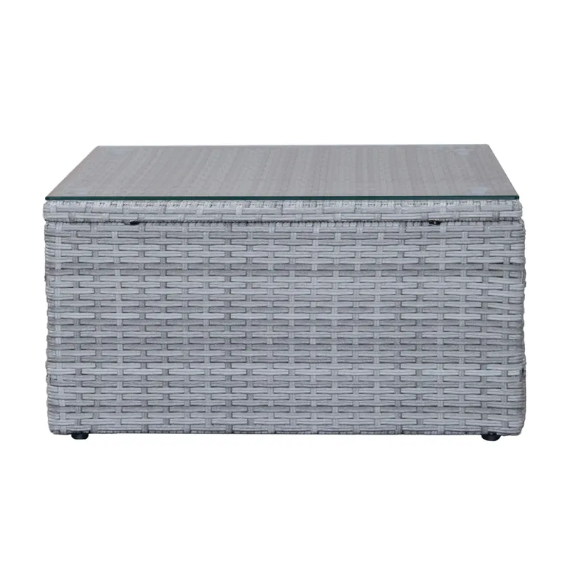 Mendoza L-mallinen 4-istuttava sohvaryhmä polyrottinkia parvekkeelle ja terassille - Harmaat / siniset pehmusteet - Puutarhakalusteet - Terassiryhmät - Sohvaryhmät ulos