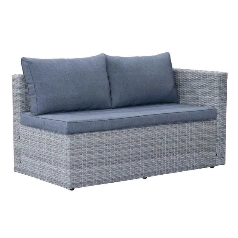 Mendoza L-mallinen 4-istuttava sohvaryhmä polyrottinkia parvekkeelle ja terassille - Harmaat / siniset pehmusteet - Puutarhakalusteet - Terassiryhmät - Sohvaryhmät ulos