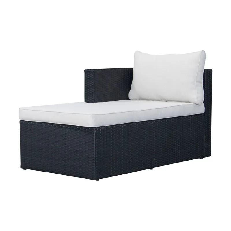 Mendoza L-mallinen 4-istuttava sohvaryhmä polyrottinkia parvekkeelle ja terassille - Musta / valkoiset pehmusteet - Puutarhakalusteet - Terassiryhmät - Sohvaryhmät ulos