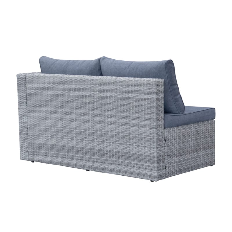 Mendoza L-mallinen 4-istuttava sohvaryhmä polyrottinkia parvekkeelle ja terassille - Harmaat / siniset pehmusteet - Puutarhakalusteet - Terassiryhmät - Sohvaryhmät ulos